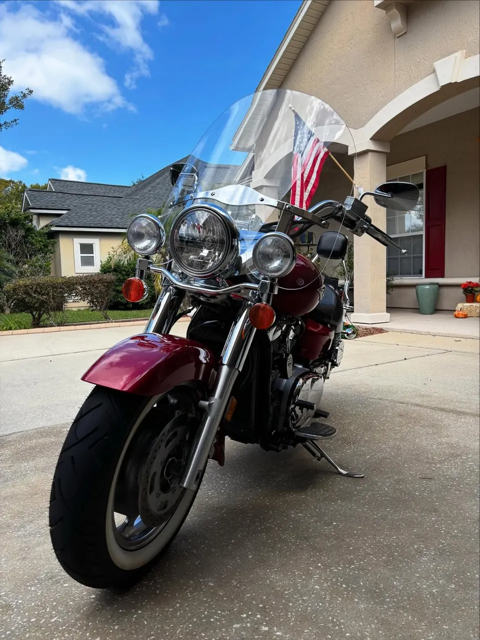 Kawasaki Vulcan cruiser with polished chrome after a motorcycle detail